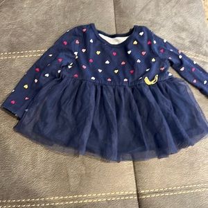 Carters baby girl long sleeve shirt w/ tutu detail size 9mo. Dark blue w hearts.